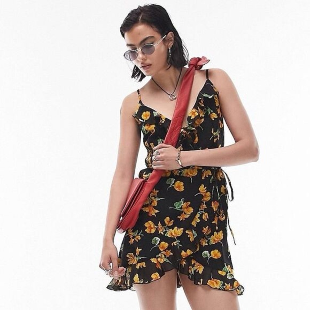Topshop Floral Black and Yellow Dress
